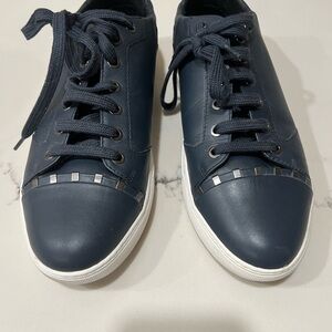 VERSACE COLLECTION NAVY BLUE LEATHER MENS SNEAKERS-size 42